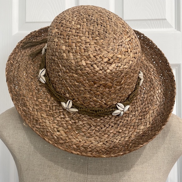 Sun N sand naturally hat wide brim summer Straw seashells tan one size fits most - Picture 7 of 10
